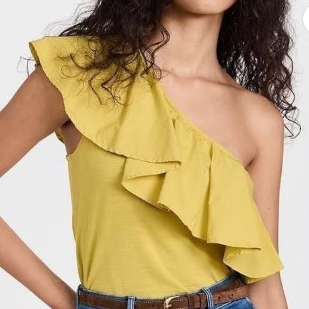 Nation LTD Yellow Ruffle One-Shoulder Top